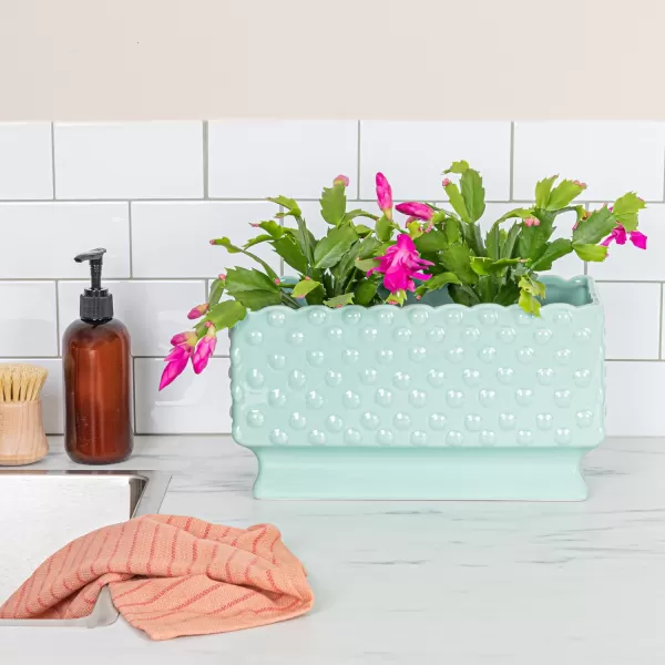 Creative CoOp White Hobnail Rectangle Ceramic PlanterAqua
