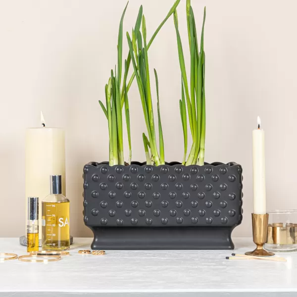 Creative CoOp White Hobnail Rectangle Ceramic PlanterBlack