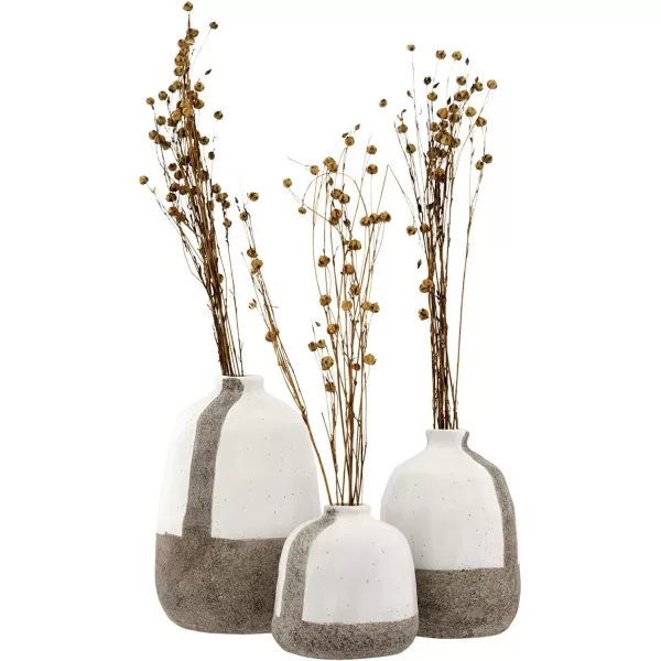 Creative CoOp White ampamp Grey Terracotta Vases with Vertical Stripe