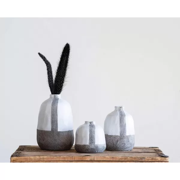 Creative CoOp White ampamp Grey Terracotta Vases with Vertical Stripe