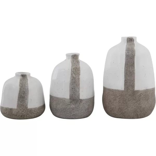 Creative CoOp White ampamp Grey Terracotta Vases with Vertical Stripe