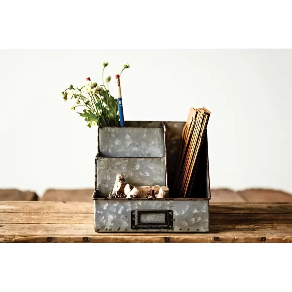 Creative Coop DA6881 Metal Desk Organizer with 4 Compartments in Galvanized Finish