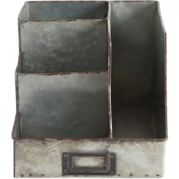 Creative Coop DA6881 Metal Desk Organizer with 4 Compartments in Galvanized Finish