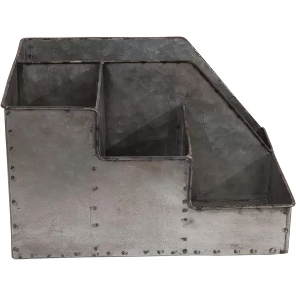 Creative Coop DA6881 Metal Desk Organizer with 4 Compartments in Galvanized Finish