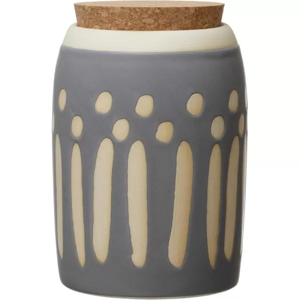 Creative CoOp Debossed Stoneware Pattern ampamp Cork Lid Grey Canister