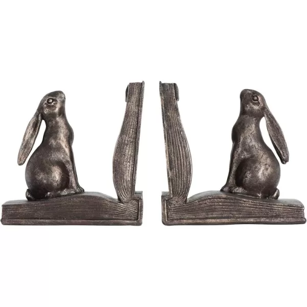 Creative CoOp Decorative Rustic Resin Rabbit on Book Bookends Bronze Set of 2Bronze Finish