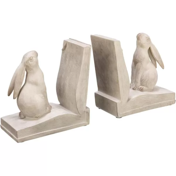 Creative CoOp Decorative Rustic Resin Rabbit on Book Bookends Bronze Set of 2White