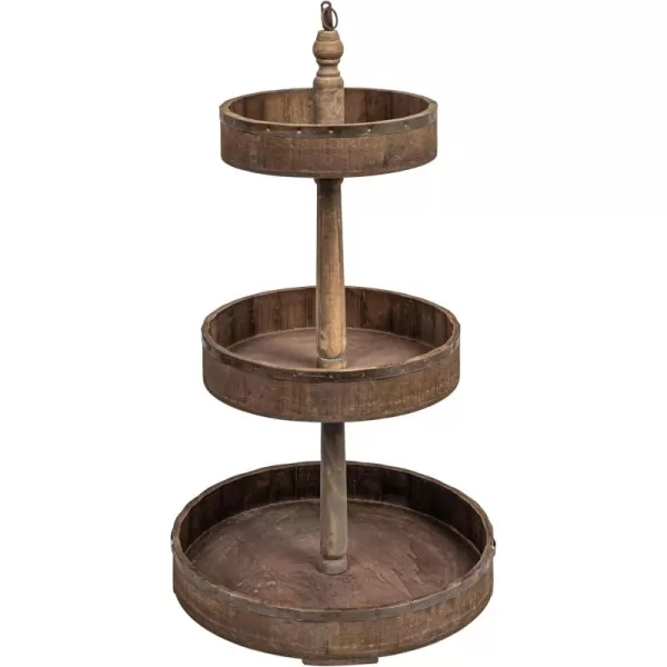 Creative CoOp Decorative Wood ampamp Tin 3 Tier TrayNatural Wood