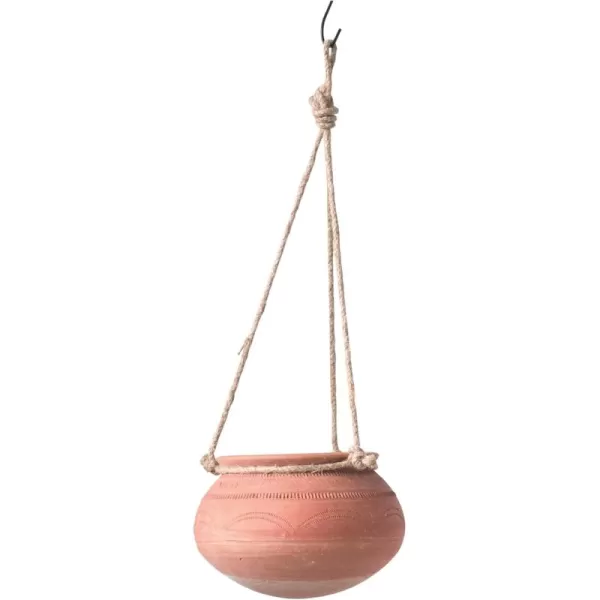 Creative CoOp Large Hanging Clay Pot with Jute Hanger Each one Will Vary6 Inch Round