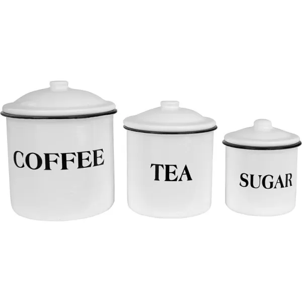 Creative CoOp Metal Containers with Lids Coffee Tea Sugar Set of 3 SizesDesignsWhite