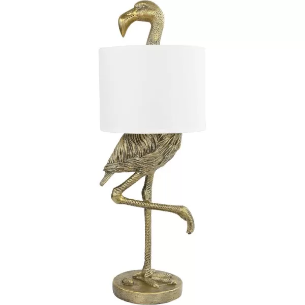 Creative CoOp Resin Flamingo Table Lamp with Linen Shade Gold Finish 32quotTable Lamp