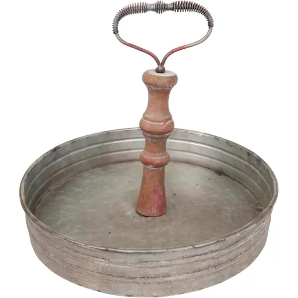 Creative CoOp Round Metal ampamp Wood Tray with HandleSilver