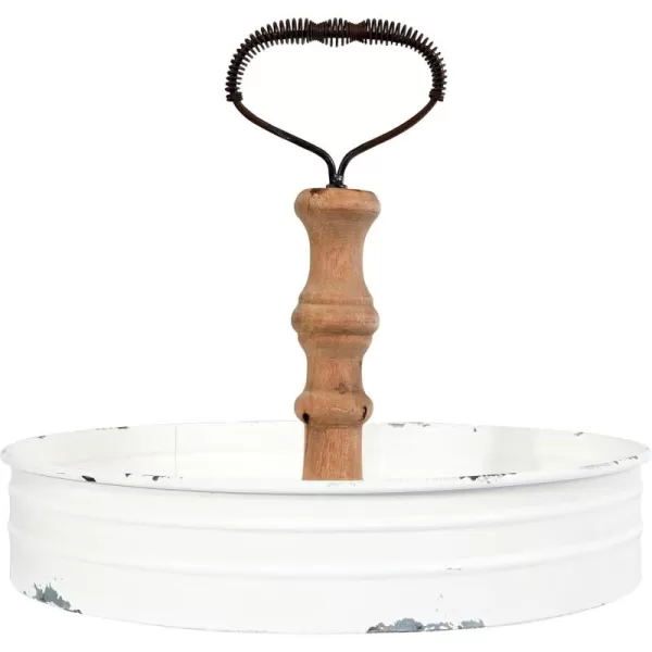 Creative CoOp Round Metal ampamp Wood Tray with HandleWhite