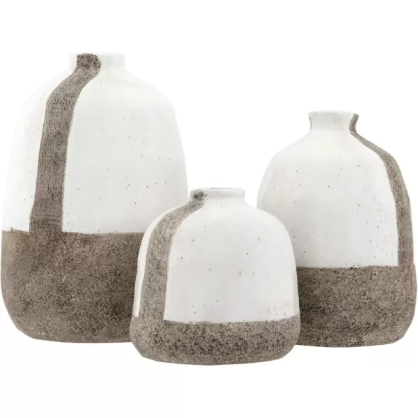 Creative CoOp White ampamp Grey Terracotta Vases with Vertical Stripe