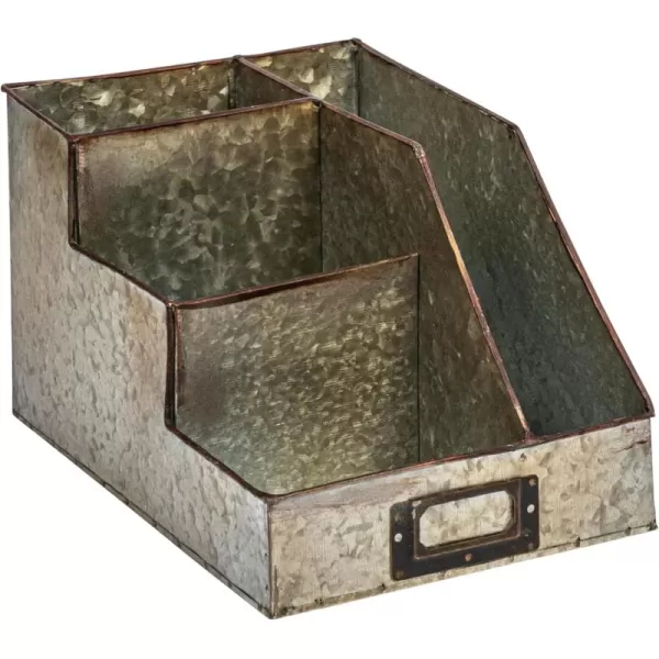Creative Coop DA6881 Metal Desk Organizer with 4 Compartments in Galvanized Finish
