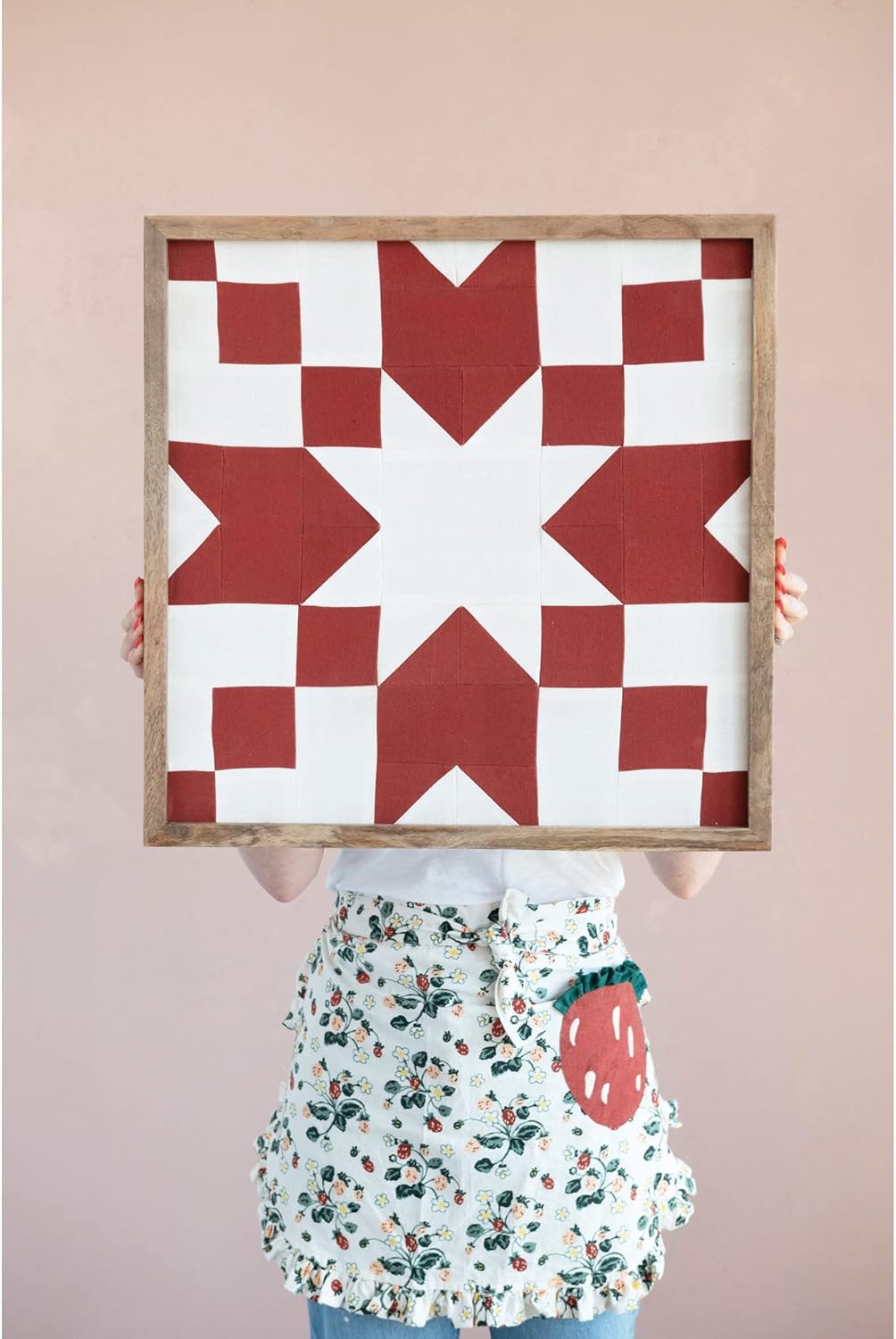 Creative CoOp Mango Wood and MDF Framed Cotton Patchwork Fabric Wall Dcor 21quot L x 21quot W x 1quot H Multicolor