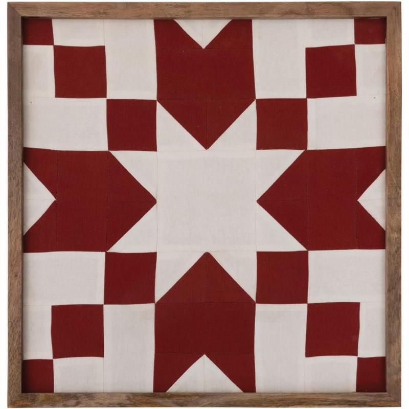 Creative CoOp Mango Wood and MDF Framed Cotton Patchwork Fabric Wall Dcor 21quot L x 21quot W x 1quot H Multicolor