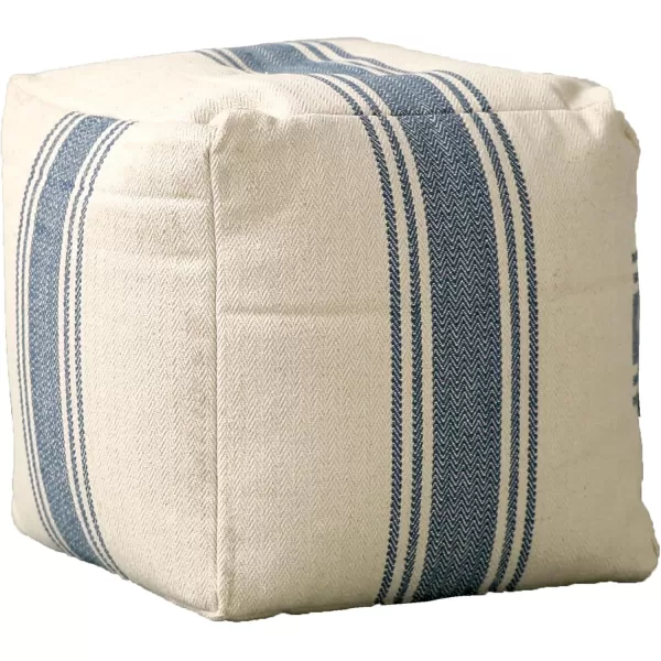 Cream Pouf with Blue Stripes