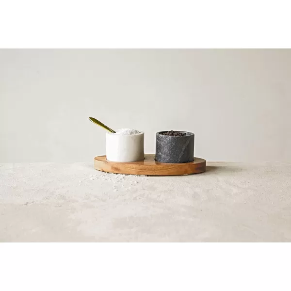 Creative CoOp 2 Marble Bowls on Mango Wood Base with Salt Spoon