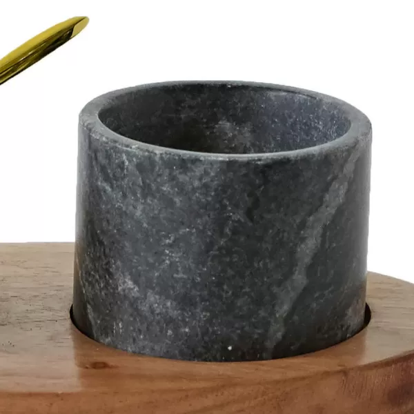 Creative CoOp 2 Marble Bowls on Mango Wood Base with Salt Spoon