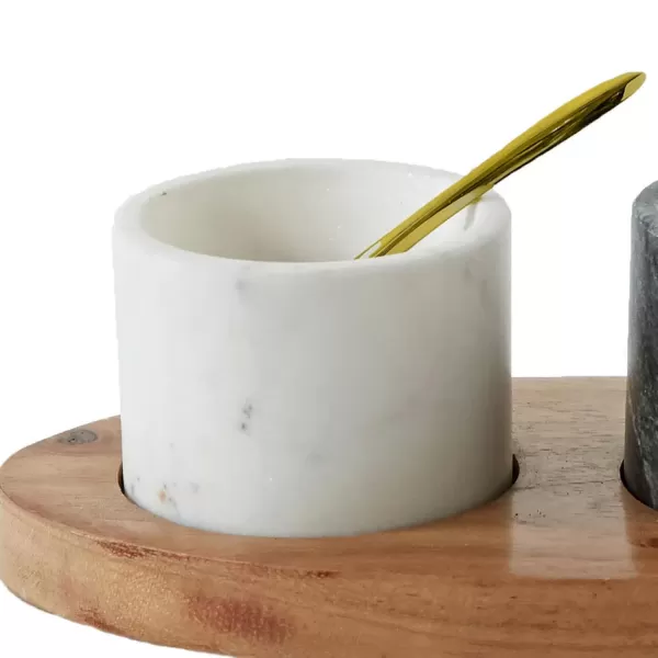 Creative CoOp 2 Marble Bowls on Mango Wood Base with Salt Spoon