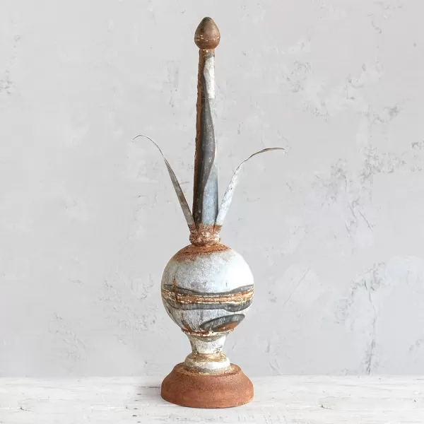 Creative CoOp 25 Inches Metal Finial Spindle Dcor Distressed Zinc Finish Accent Decor