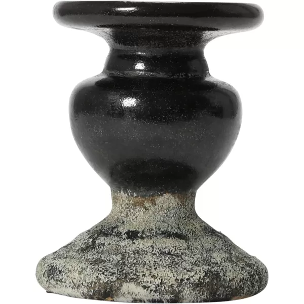 Creative CoOp 2Tone Sculptural Terracotta Pillar Candle Holder Distressed GreenBlack