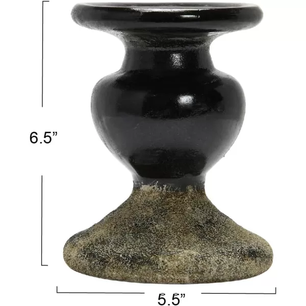 Creative CoOp 2Tone Sculptural Terracotta Pillar Candle Holder Distressed GreenBlack