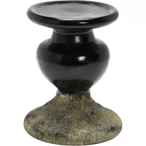 Creative CoOp 2Tone Sculptural Terracotta Pillar Candle Holder Distressed GreenBlack