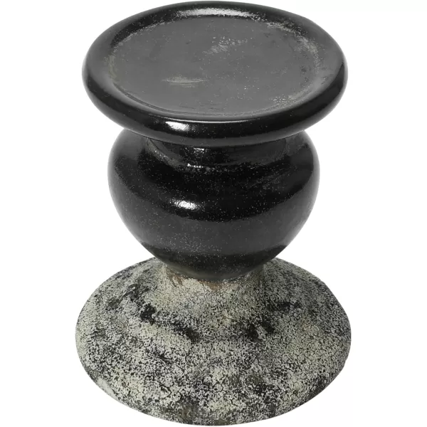 Creative CoOp 2Tone Sculptural Terracotta Pillar Candle Holder Distressed GreenBlack