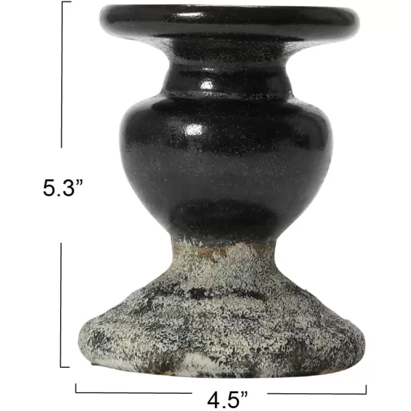 Creative CoOp 2Tone Sculptural Terracotta Pillar Candle Holder Distressed GreenBlack