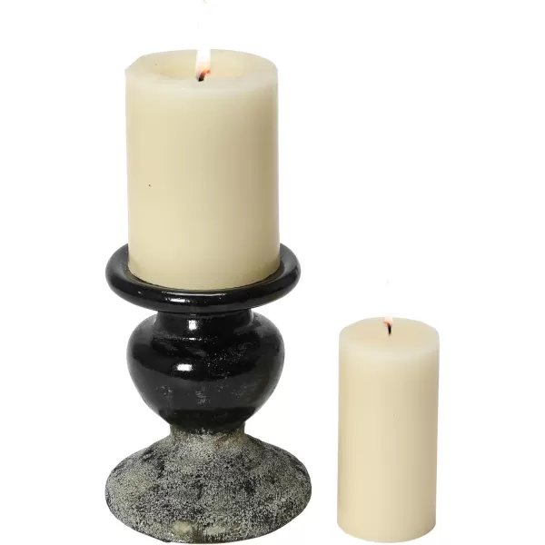 Creative CoOp 2Tone Sculptural Terracotta Pillar Candle Holder Distressed GreenBlack