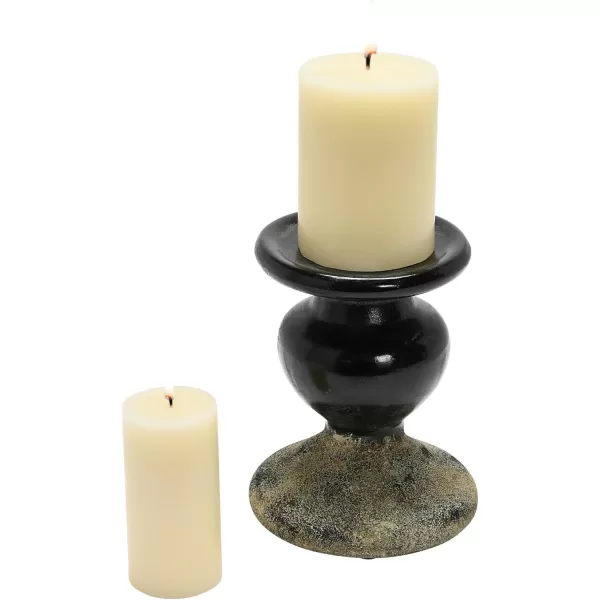 Creative CoOp 2Tone Sculptural Terracotta Pillar Candle Holder Distressed GreenBlack