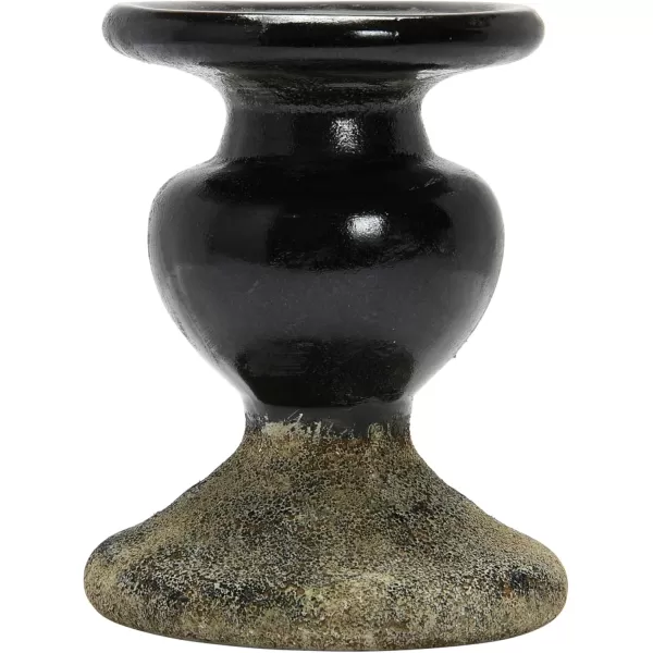 Creative CoOp 2Tone Sculptural Terracotta Pillar Candle Holder Distressed GreenBlack