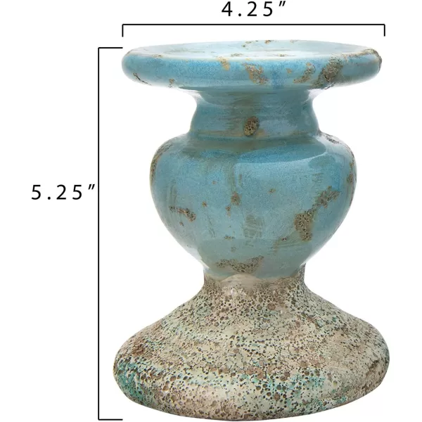 Creative CoOp 2Tone Sculptural Terracotta Pillar Candle Holder Distressed GreenBlue
