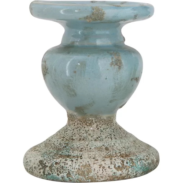 Creative CoOp 2Tone Sculptural Terracotta Pillar Candle Holder Distressed GreenBlue