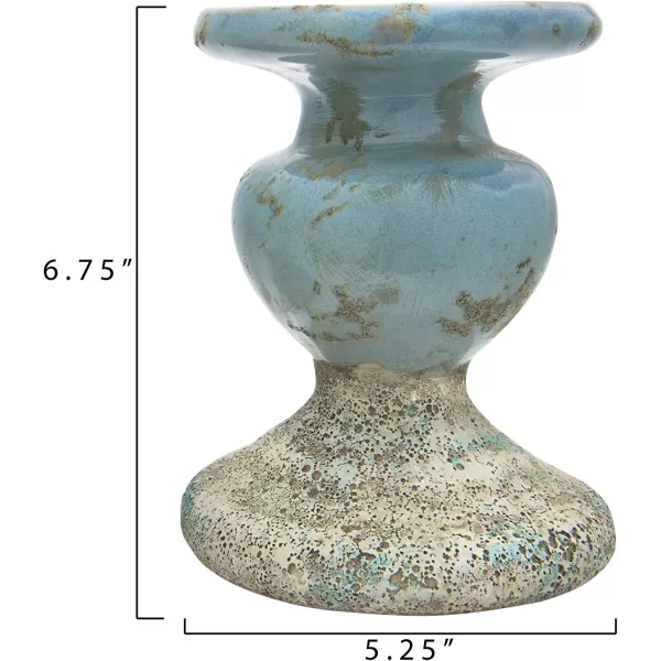 Creative CoOp 2Tone Sculptural Terracotta Pillar Candle Holder Distressed GreenBlue