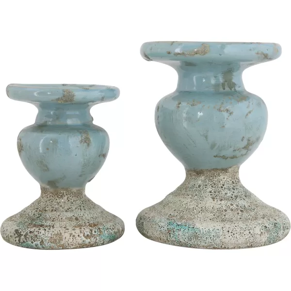 Creative CoOp 2Tone Sculptural Terracotta Pillar Candle Holder Distressed GreenBlue