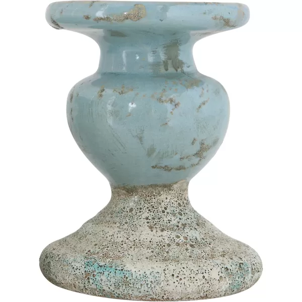 Creative CoOp 2Tone Sculptural Terracotta Pillar Candle Holder Distressed GreenBlue