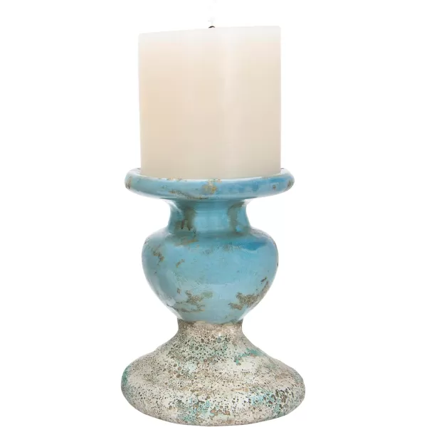 Creative CoOp 2Tone Sculptural Terracotta Pillar Candle Holder Distressed GreenBlue