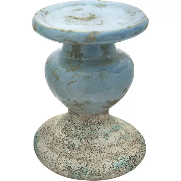 Creative CoOp 2Tone Sculptural Terracotta Pillar Candle Holder Distressed GreenBlue