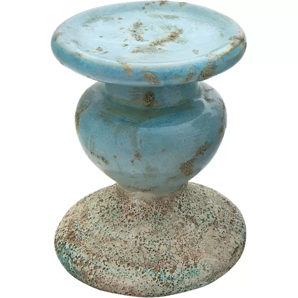 Creative CoOp 2Tone Sculptural Terracotta Pillar Candle Holder Distressed GreenBlue