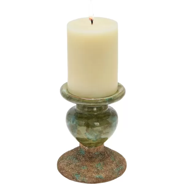 Creative CoOp 2Tone Sculptural Terracotta Pillar Candle Holder Distressed GreenGreen