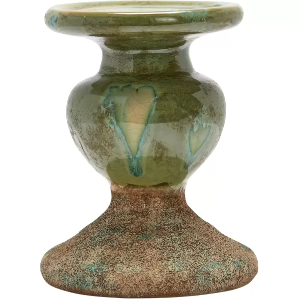 Creative CoOp 2Tone Sculptural Terracotta Pillar Candle Holder Distressed GreenGreen