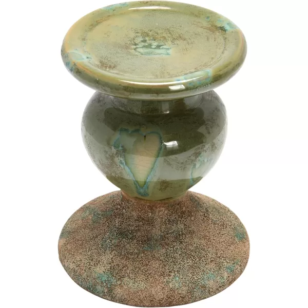 Creative CoOp 2Tone Sculptural Terracotta Pillar Candle Holder Distressed GreenGreen