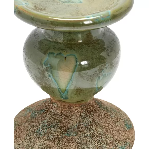 Creative CoOp 2Tone Sculptural Terracotta Pillar Candle Holder Distressed GreenGreen