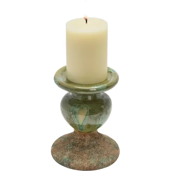 Creative CoOp 2Tone Sculptural Terracotta Pillar Candle Holder Distressed GreenGreen