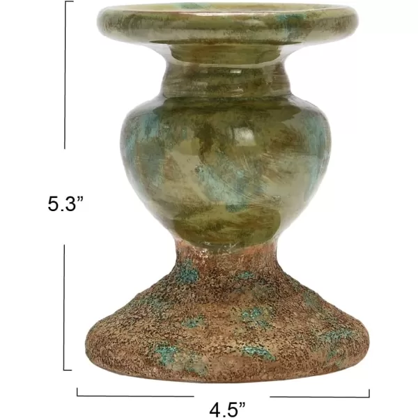 Creative CoOp 2Tone Sculptural Terracotta Pillar Candle Holder Distressed GreenGreen