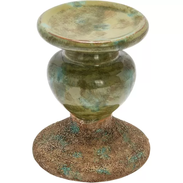 Creative CoOp 2Tone Sculptural Terracotta Pillar Candle Holder Distressed GreenGreen