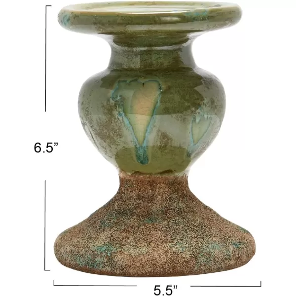 Creative CoOp 2Tone Sculptural Terracotta Pillar Candle Holder Distressed GreenGreen